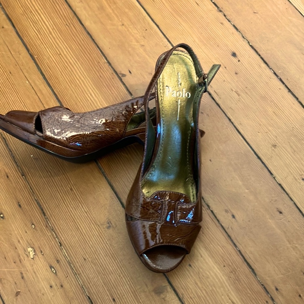 Paolo Women's Brown/Bronze Peep-Toe Heels - 9